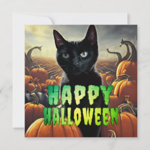 Carte Chat noir et Citrouille