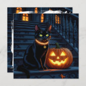 Carte Chat noir et Citrouille brillant Halloween (Devant / Derrière)