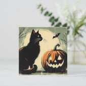 Carte Chat noir et citrouille d'Halloween (Debout devant)
