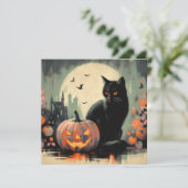 Carte Chat noir et citrouille d'Halloween (Debout devant)