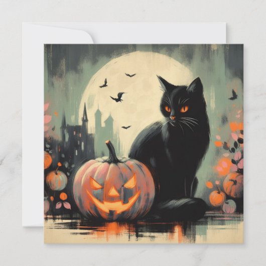 Carte Chat noir et citrouille d'Halloween (Devant)