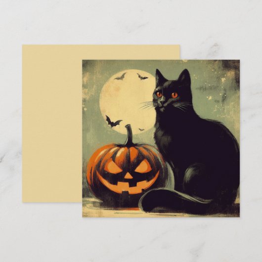 Carte Chat noir et citrouille d'Halloween (Devant / Derrière)