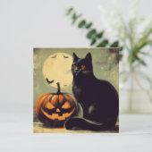 Carte Chat noir et citrouille d'Halloween (Debout devant)