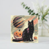 Carte Chat noir et citrouille d'Halloween (Debout devant)