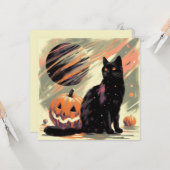 Carte Chat noir et citrouille d'Halloween (Devant/Arrière en situation)