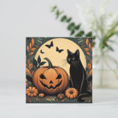 Carte Chat noir et citrouille d'Halloween (Debout devant)