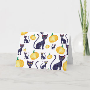 Carte Chat noir et citrouilles orange Halloween