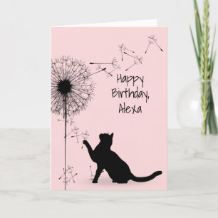 Carte Chat noir et Dandelion Anniversaire