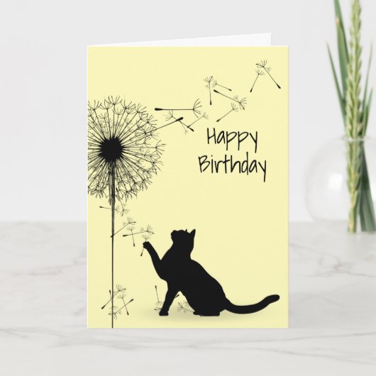 Carte Chat noir et Dandelion Anniversaire (Devant)
