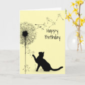 Carte Chat noir et Dandelion Anniversaire (Fleur jaune)