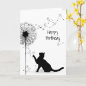 Carte Chat noir et Dandelion Anniversaire (Fleur jaune)