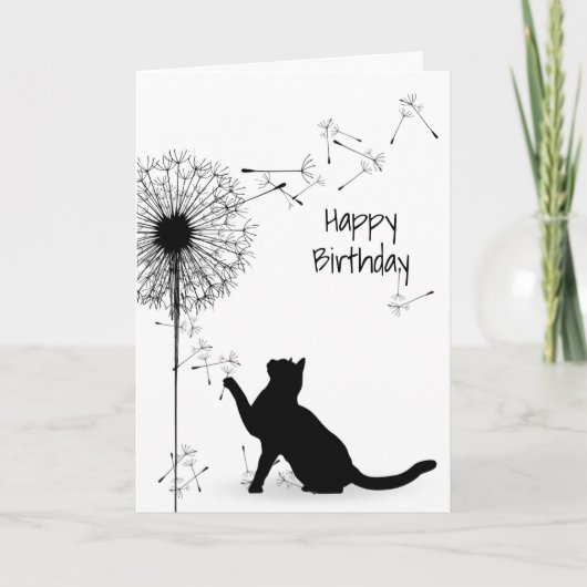 Carte Chat noir et Dandelion Anniversaire (Devant)