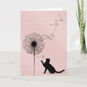 Carte Chat noir et graines de pissenlit anniversaire