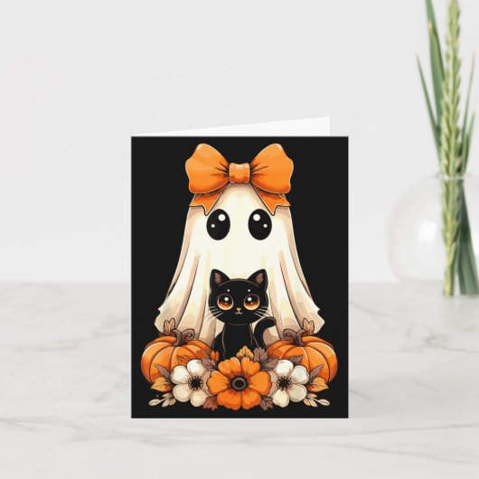 Carte Chat noir fantôme groovy d'Halloween (Devant)