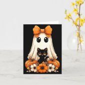 Carte Chat noir fantôme groovy d'Halloween (Fleur jaune)