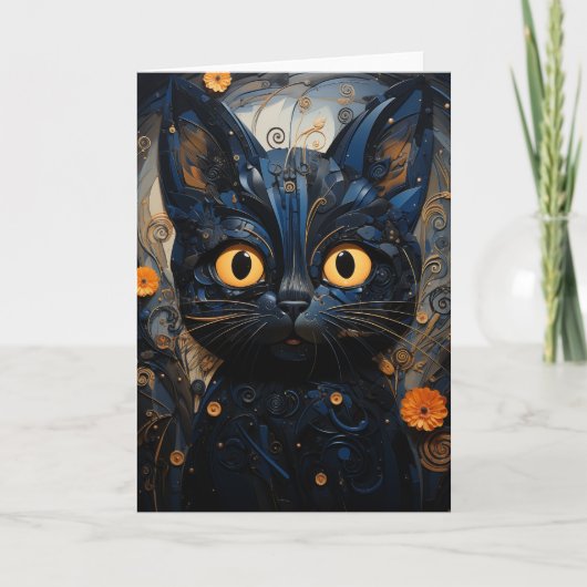 Carte Chat noir Fleurs orange Toutes les Occasions (Devant)
