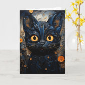 Carte Chat noir Fleurs orange Toutes les Occasions (Fleur jaune)