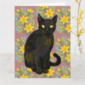 Carte chat noir floral (Fleur jaune)