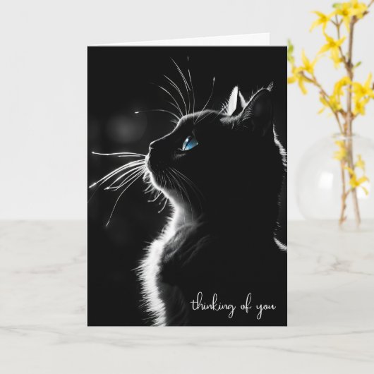 Carte Chat Noir Glissant Penser De Vous (Fleur jaune)