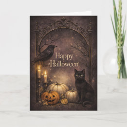 Carte Chat noir gothique Halloween