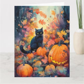 Carte Chat noir Halloween avec citrouilles effrayant (Devant)
