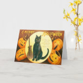 Carte Chat noir Jack-o'-lantern de citrouille (Fleur jaune)