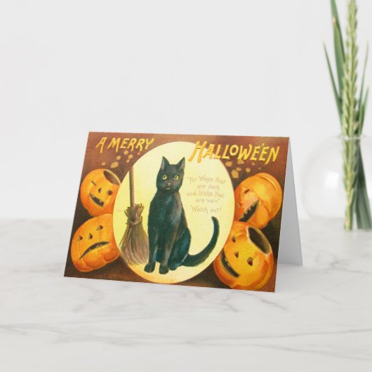 Carte Chat noir Jack-o'-lantern de citrouille (Devant)