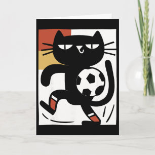 Carte Chat Noir Jouant au Football Drôle de Cartoon