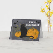 Carte Chat noir Joyeux Halloween (Fleur jaune)
