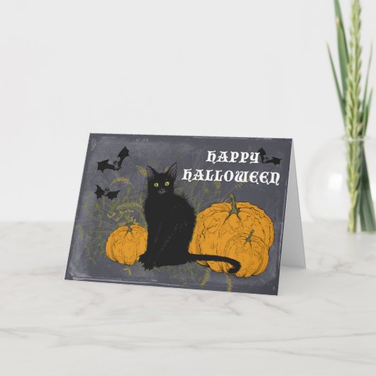 Carte Chat noir Joyeux Halloween (Devant)