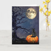 Carte Chat noir la nuit d'Halloween (Fleur jaune)
