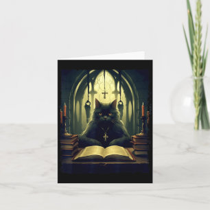 Carte Chat Noir Lit Un Livre Dans L'église Gothique Hall