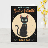 Carte Chat noir lunaire futuriste atomique avec texte (Fleur jaune)