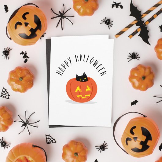 Carte Chat noir mignon à Jack-o'-lantern Joyeux Hallowee