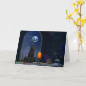 Carte Chat noir mignon à la chandelle (Fleur jaune)