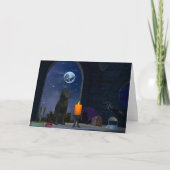 Carte Chat noir mignon à la chandelle (Devant)