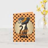 Carte Chat noir mignon en sorcière Casquette Halloween h (Fleur jaune)