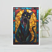 Carte Chat noir mignon plat de style vitrail (Debout devant)
