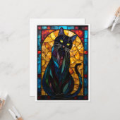 Carte Chat noir mignon plat de style vitrail (Devant/Arrière en situation)