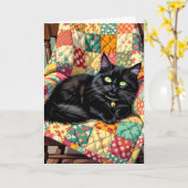 Carte Chat noir mignon | Réfléchissez à votre sujet (Fleur jaune)