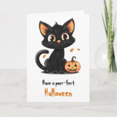 Carte Chat noir mignon salutation Halloween (Devant)