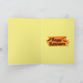 Carte Chat noir mignon sur balaiCarte d'Halloween (Intérieur)