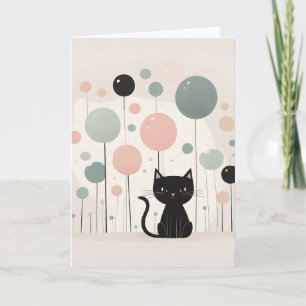 Carte Chat noir minimaliste Boho mignon avec Ballons vie