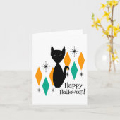 Carte Chat noir moderne du milieu du siècle Joyeux Hallo (Fleur jaune)