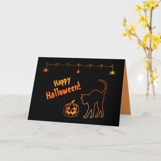 Carte Chat noir Silhouette et Jack olanterns Halloween (Fleur jaune)