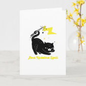 Carte Chat noir sorcier - Sort Abra Kadabra (Fleur jaune)
