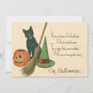 Carte Chat noir souriant Jack-o'-lantern sorcière de la 