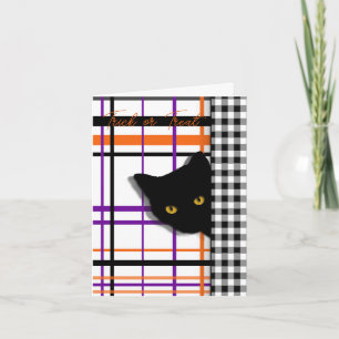 Carte Chat noir sur Halloween Plaid et Chèques