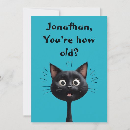 Carte Chat noir surpris drôle Quel âge bleu (Devant)