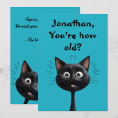 Carte Chat noir surpris drôle Quel âge bleu (Devant / Derrière)